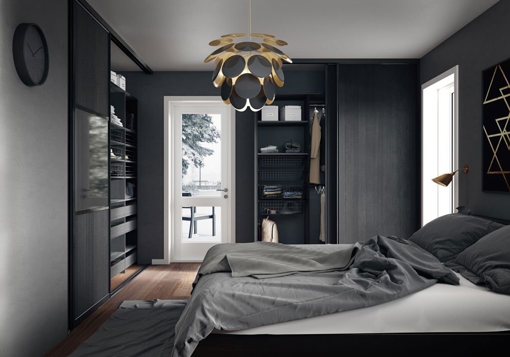Safir aluminum sliding wardrobe doors in Charcoal Oak and Clear Mirror finish | Langlo Netherlands