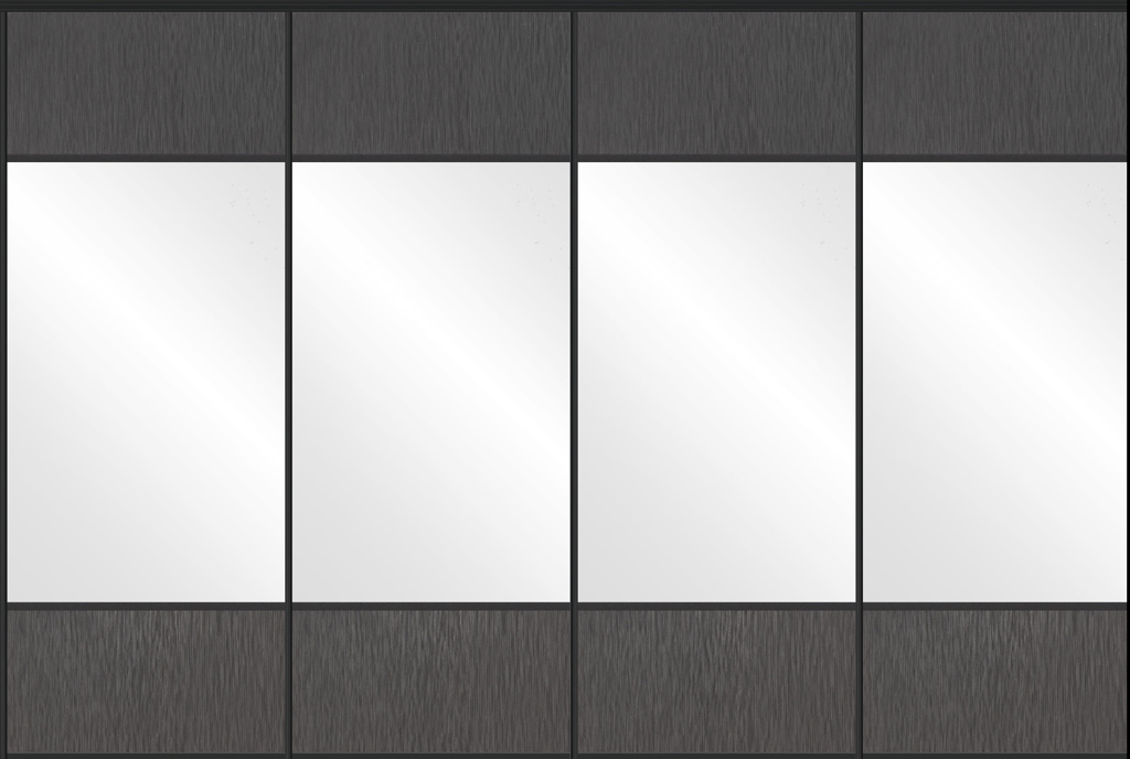 Langlo® Edge fire skyvedører for garderobe i klart speil og siv,sort fylling