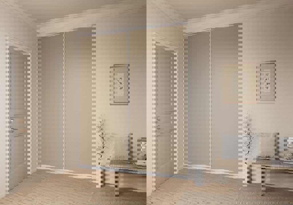 Twee Safir deuren met enkel paneel in Cashmere XT