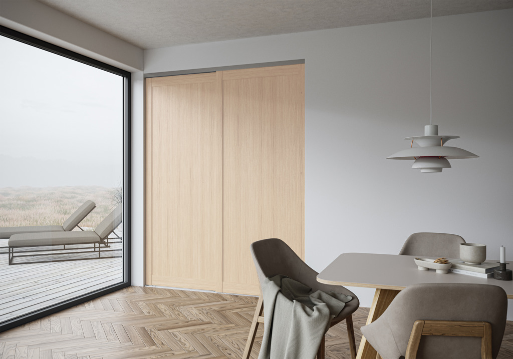 Topaz schuifdeuren in wit eiken fineer