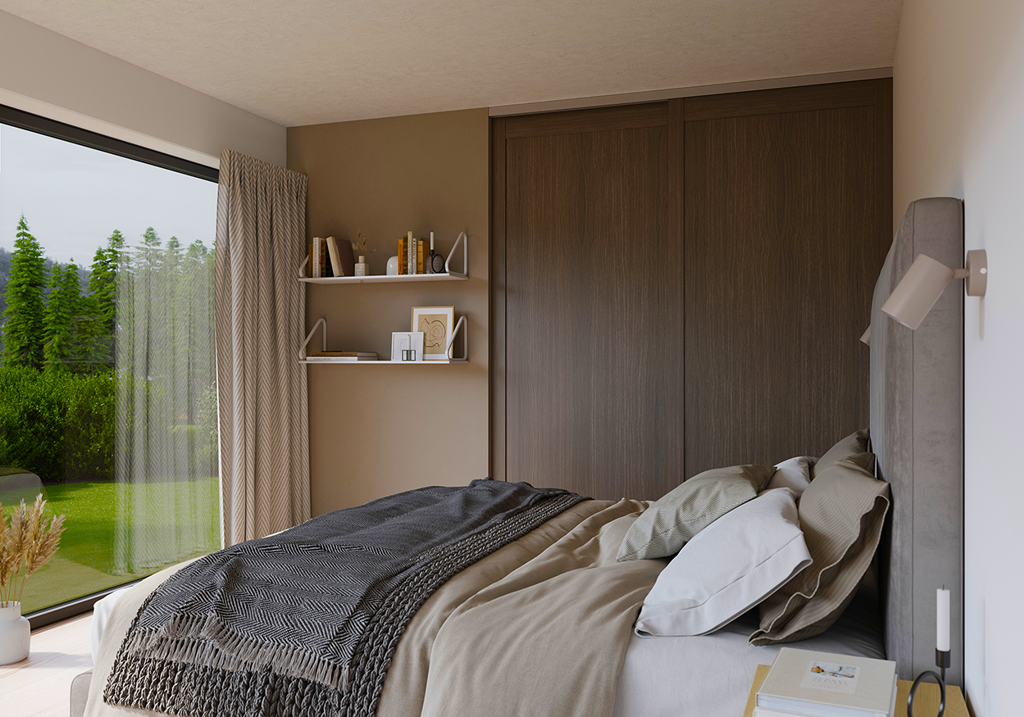 Skyvedørsfront i eikefiner gyllen mørk