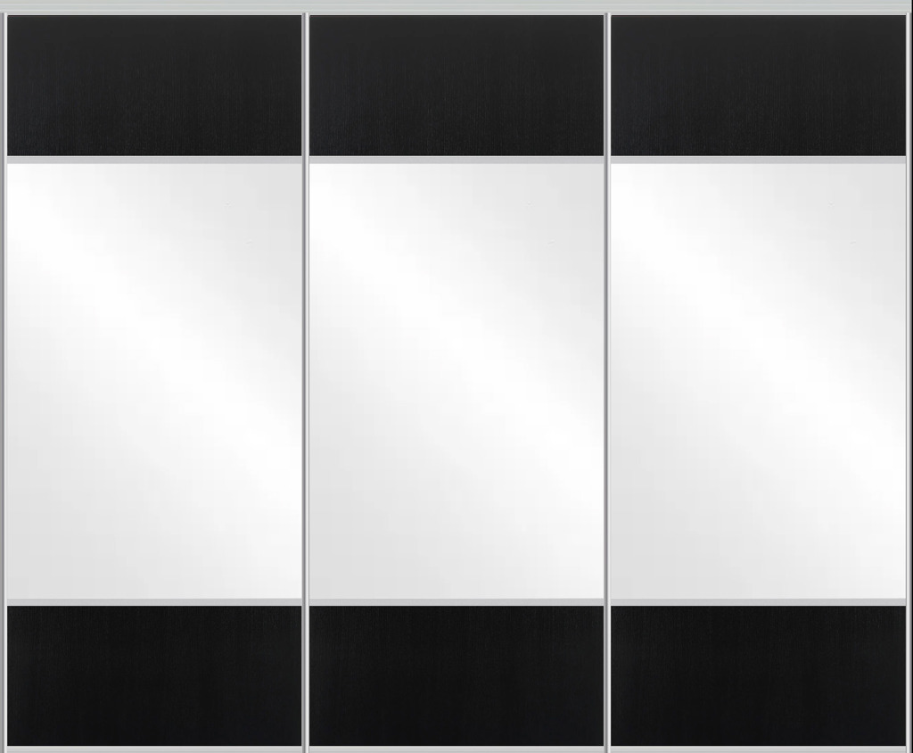 Edge skyvedørsfront i eikefiner sortmalt og klart speil